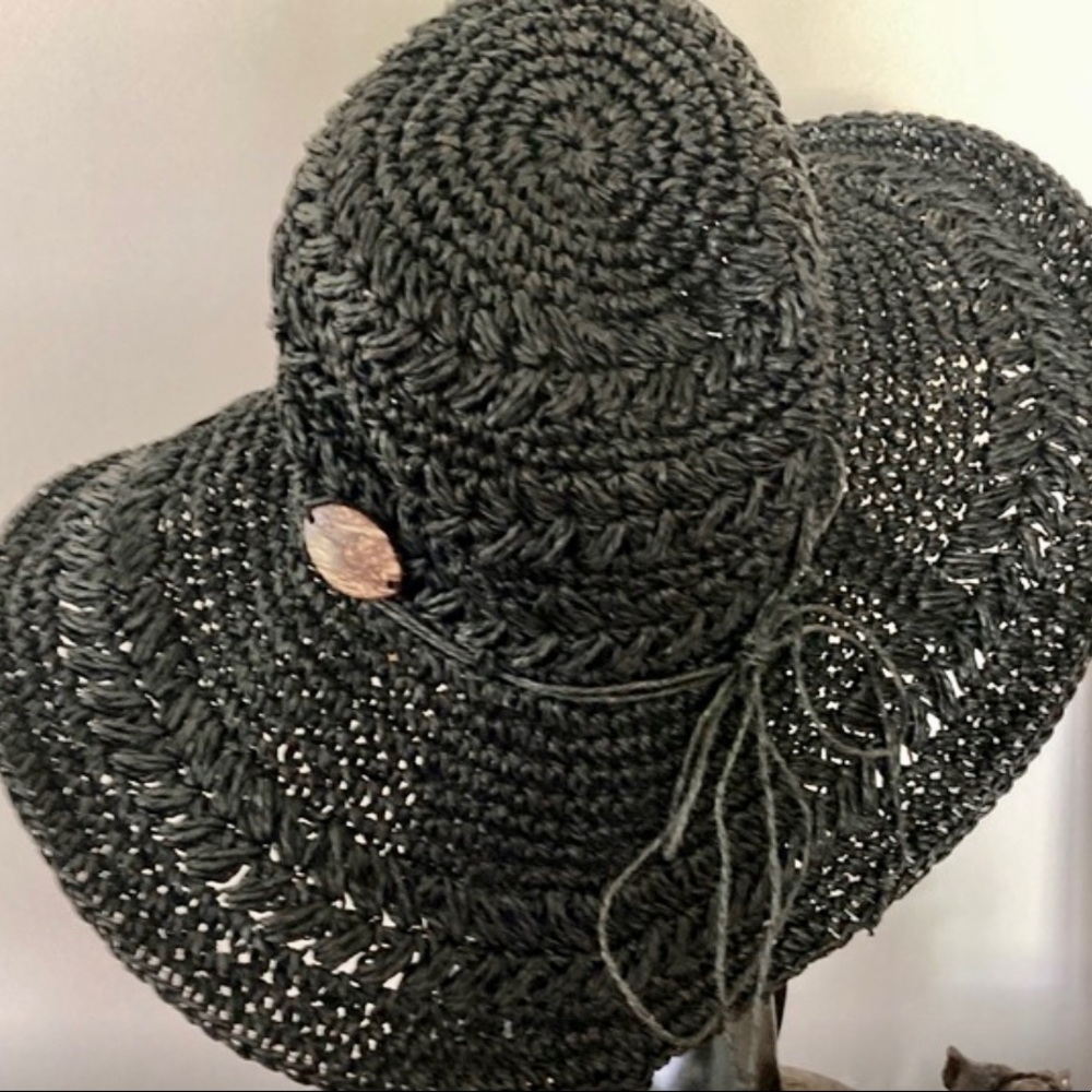 Panama Jack Black Straw Floppy Hat